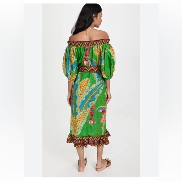 Farm Rio Leaf Off-The-Shoulder Midi Dress Large‎ NWT - Picture 4 of 7